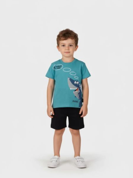 Σετ κοντομάνικο με print sharks βεραμάν