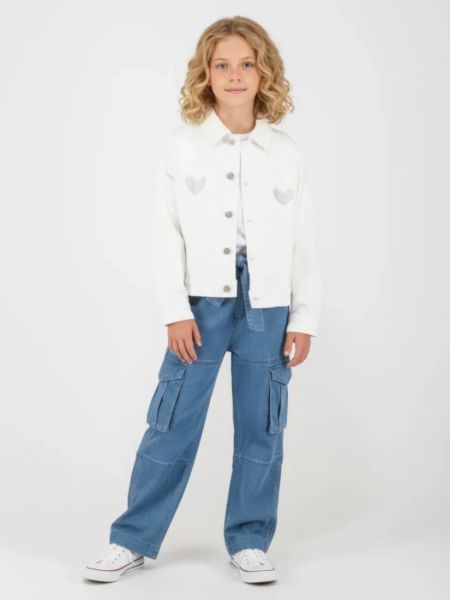 Τζιν τζάκετ με καρδιές στρας κορίτσι μικρό λευκό
