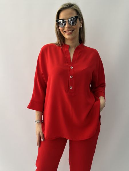 Πουκαμίσα με πατηλέτα και άνοιγμα στο μανίκι κόκκινο