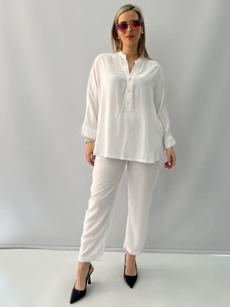 Πουκαμίσα με πατηλέτα και άνοιγμα στο μανίκι λευκό