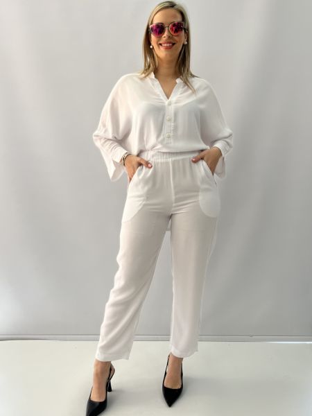 Παντελόνα με λάστιχο και τσέπες λευκό