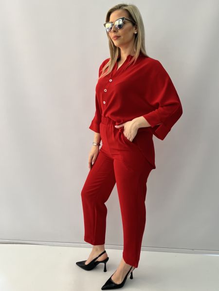 Παντελόνα με λάστιχο και τσέπες κόκκινο