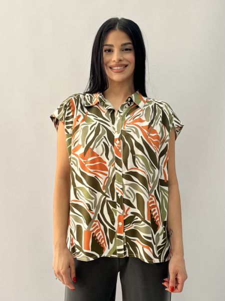 Πουκάμισο εμπριμέ με σούρα στον ώμο πορτοκαλί