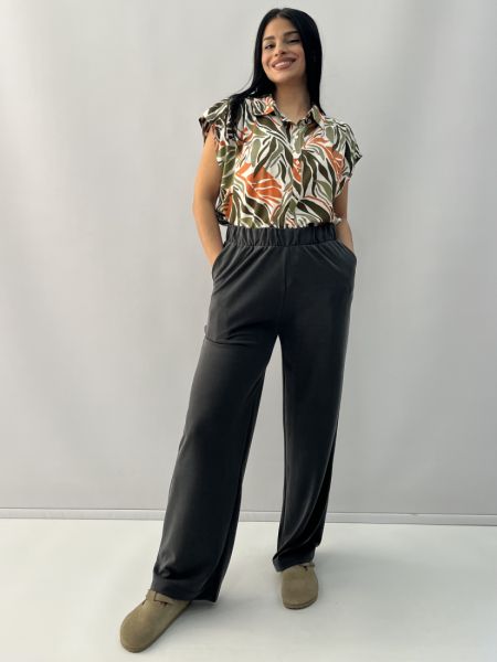 Παντελόνα με τσέπες και λάστιχο στη μέση χακί