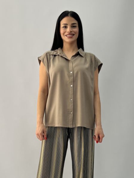Πουκαμίσα μονόχρωμη με σούρα στον ώμο χακί