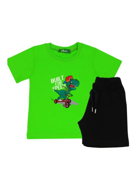 Σετ βαμβακερό με δεινόσαυρο 'built for speed' λαχανί
