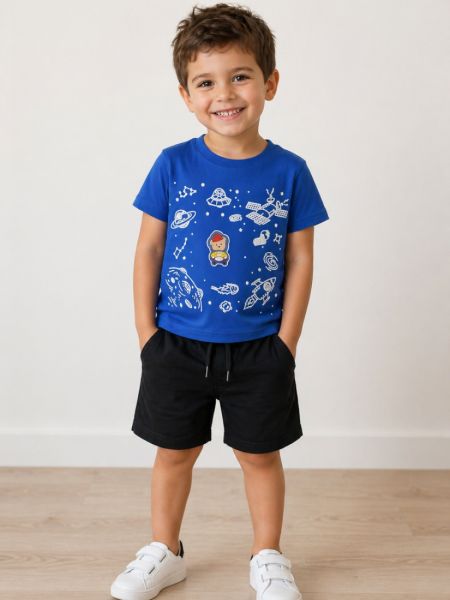 Σετ βαμβακερό με 3D αρκουδάκι μπλε ρουά