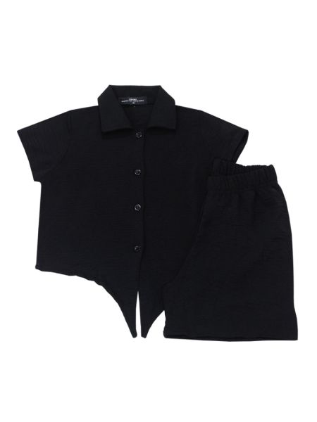Σετ κρεπ πουκάμισο με δέσιμο και σορτς μαύρο