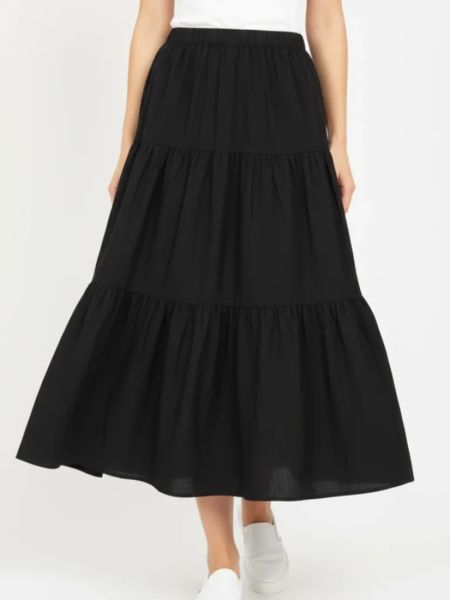 Φούστα μακριά μονόχρωμη με λάστιχο μαύρο