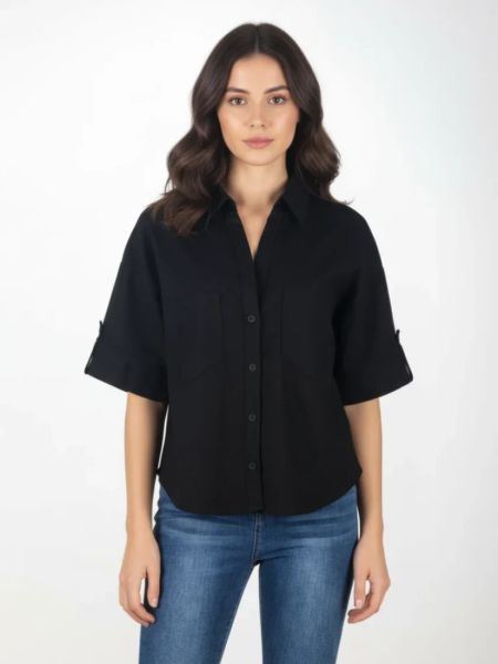 Πουκάμισο μονόχρωμο με γυρίσματα μαύρο