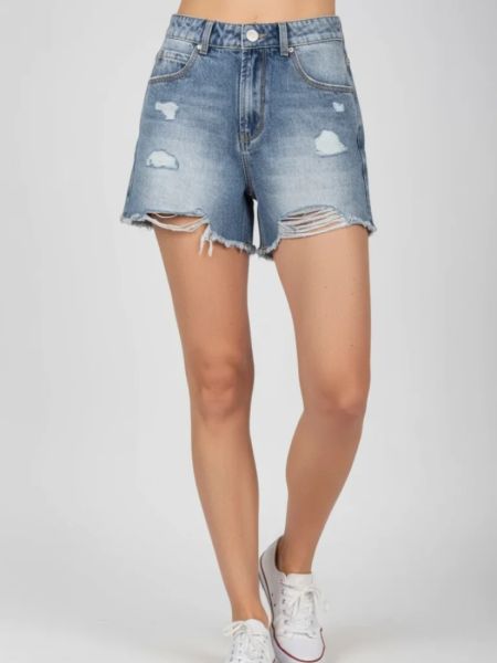 Τζιν σορτς ψηλόμεσο με σκισίματα  μπλε