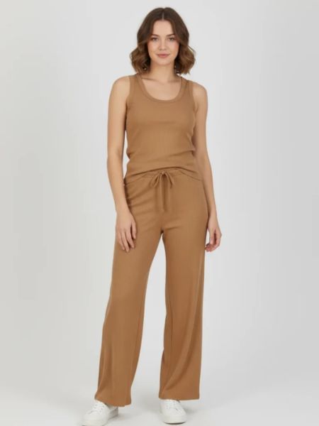 Ριπ σετ αμάνικο τοπ με παντελόνα καμηλό