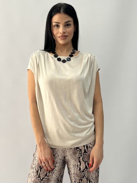 Μπλούζα μονόχρωμη με πιέτες στους ώμους μπεζ