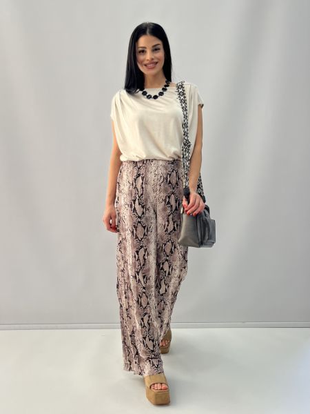 Παντελόνα τσαλακωτή animal print καφέ