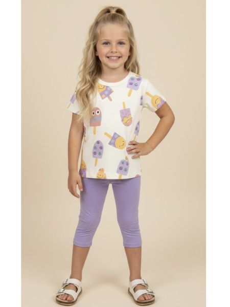 Σετ μπλούζα με κάπρι κολάν και print ice creams λιλά