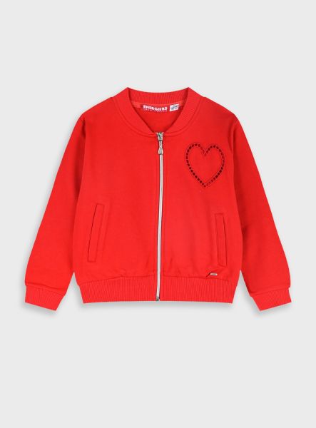 Ζακέτα βαμβακερή με διάτρητο κέντημα καρδιά κόκκινο