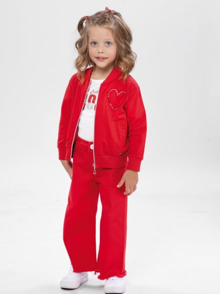 Ζακέτα βαμβακερή με διάτρητο κέντημα καρδιά κόκκινο