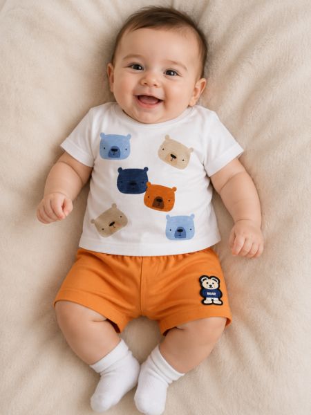 Σετ βαμβακερό με print bears μπεζ