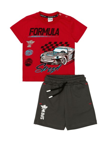 Σετ race car με φωτάκι και βερμούδα με τσέπες κόκκινο