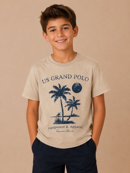 Μπλούζα κοντομάνικη Polo Club Summer beach edition μπεζ
