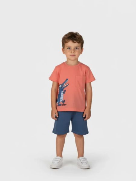 Σετ μπλούζα και σορτς με print crocodile peach