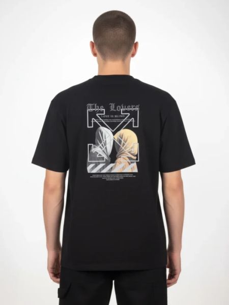 Μπλούζα oversized κοντομάνικη μονόχρωμη με print two faces μαύρο