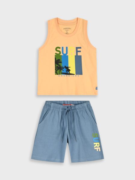 Σετ βαμβακερό με αμάνικη μπλούζα και print surf μπλε