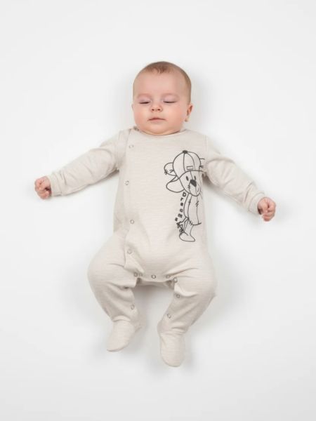Φορμάκι μακρυμάνικο λεπτό με print little bear μπεζ