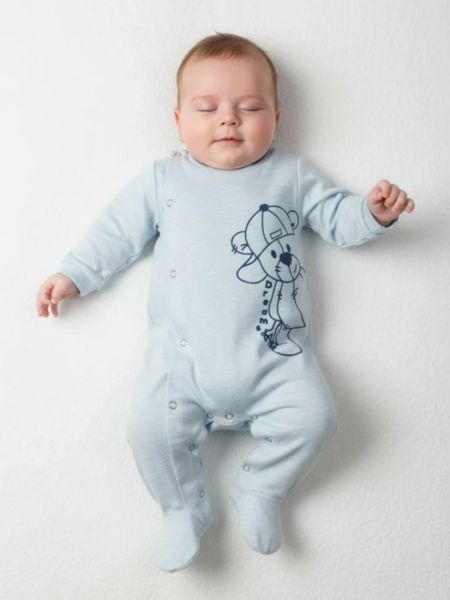 Φορμάκι μακρυμάνικο λεπτό με print little bear γαλάζιο