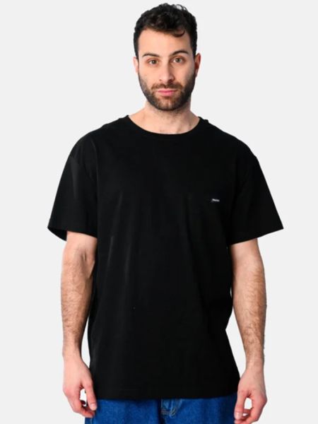 Μπλούζα oversized κοντομάνικη μονόχρωμη με τσέπη μαύρο