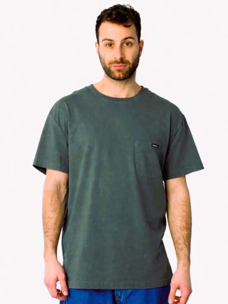 Μπλούζα oversized κοντομάνικη μονόχρωμη με τσέπη χακί
