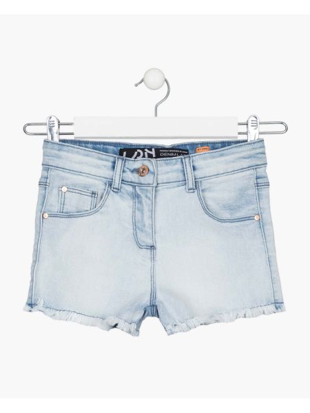 Σορτς τζιν slim fit με ξέφτια μπλε