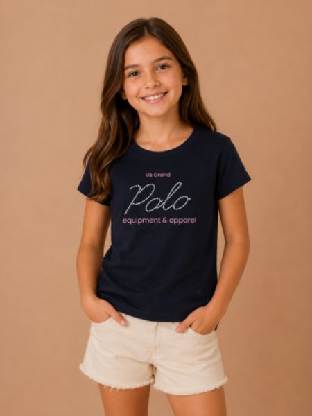 Μπλούζα Polo Club με glitter και στρας μπλε