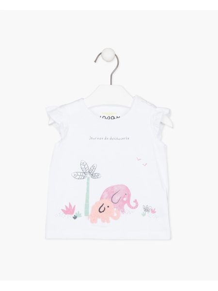 Βρεφική μπλούζα κοντομάνικη βαμβακερή με print baby elephant λευκό