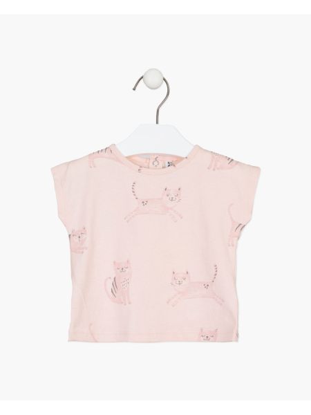 Βρεφική μπλούζα κοντομάνικη βαμβακερή με print baby cats ροζ