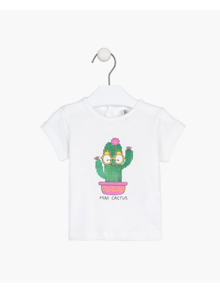 Βρεφική μπλούζα κοντομάνικη βαμβακερή με print glitter cactus λευκό
