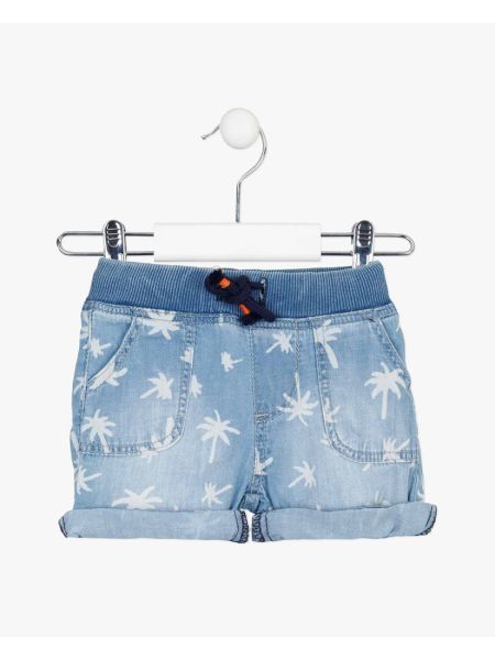 Σορτς τζιν βρεφικό με print palm trees μπλε