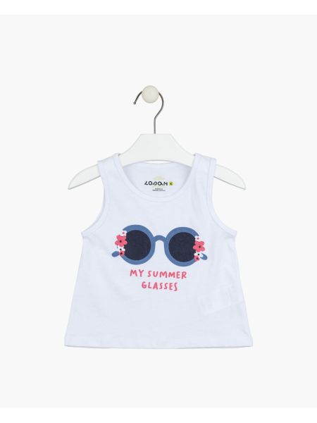 Μπλούζα αμάνικη με print my summer glasses λευκό