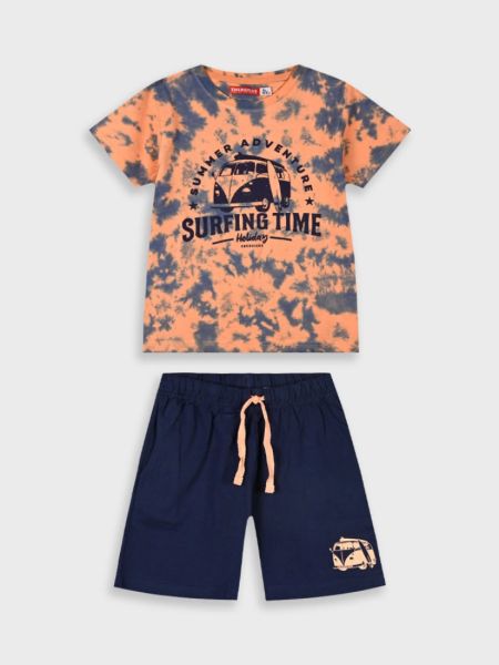 Σετ βαμβακερό μπλούζα με print summer adventure και σορτς με τσέπες πορτοκαλί