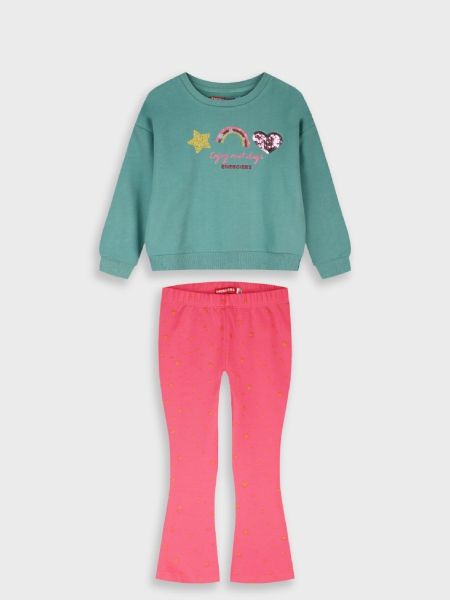 Σετ φούτερ με κολάν καμπάνα glitter print rainbow love μέντα