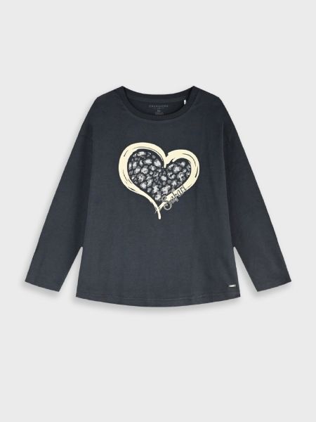 Μπλούζα μακρυμάνικη με glitter animal print heart  ανθρακί