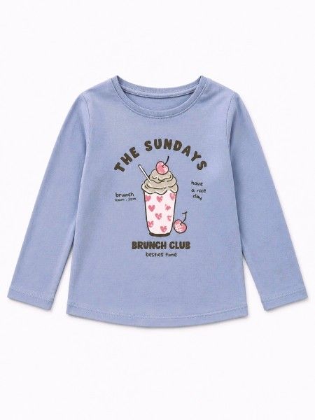 Μπλούζα με print Sunday Brunch Club με πούλιες γαλάζιο