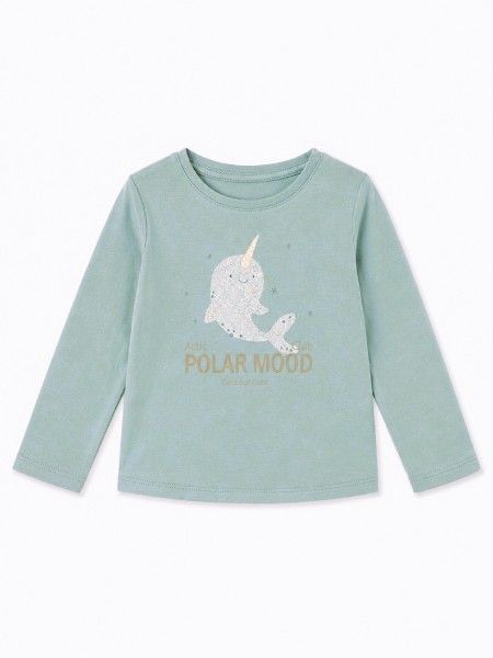 Μπλούζα με print dolphin unicorn in glitter μέντα