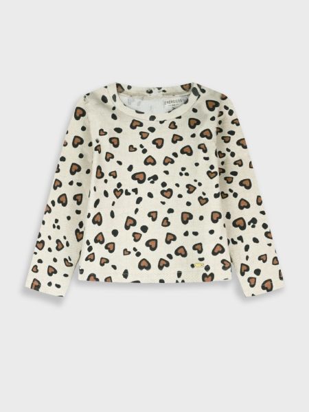 Μπλούζα μακρυμάνικη με animal print καρδιές μπεζ