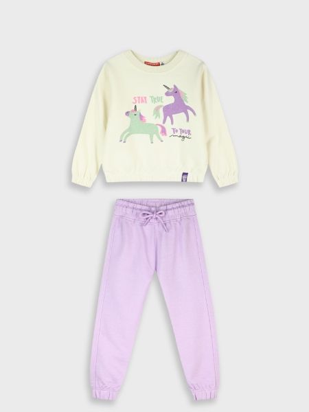 Σετ φόρμα χωρίς επένδυση με print glittered unicorn λεβάντα
