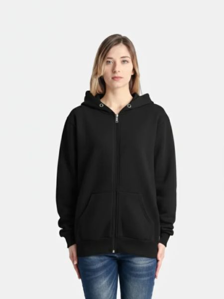 Ζακέτα φούτερ oversized μονόχρωμη με κουκούλα μαύρο